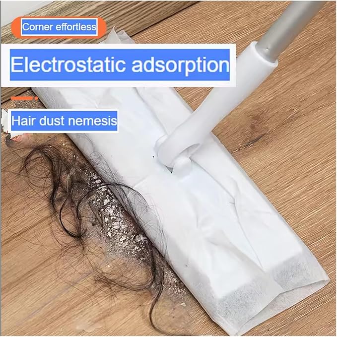 Home Electrostatic Dust Collector Mop Set With Foldable Long Handle Disposable Vacuum Paper - Household Floor Cleaning Tool(1SET)