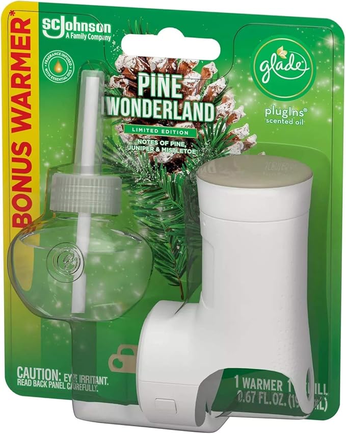 Glade Plugins Scented Oil Refill - Pine Wonderland - 1 Count Refill &amp 1 Count Oil Warmer Per Package - Pack of 2 Packages