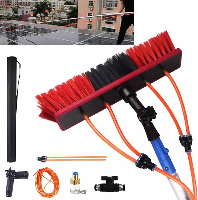 Water Fed Extendable Brush Window Clean Extendable Window Cleaning Kit Telescopic Brush Suitable for Cleaner Conservatory Roof Photovoltaic Panel Cleaning(9m)