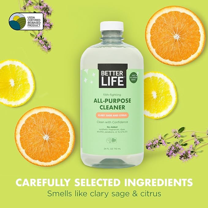 Better Life Toilet Bowl Cleaner 1-Pack + All Purpose Cleaner 24 Oz 1-Pack Clary Sage and Citrus