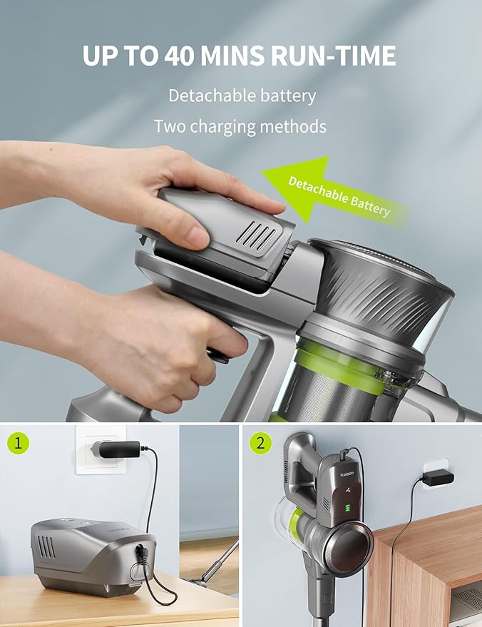 kalado Cordless Vacuum Cleaner 250w 26000pa Stick Vacuum Cleaner LED Display Screen Detachable Battery Suitable for Hard Floors Carpets Pet Hair
