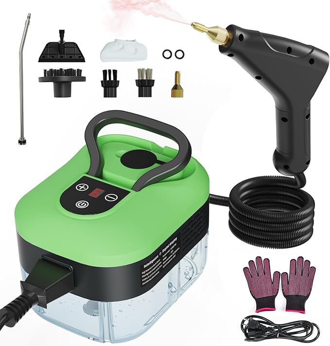 Steam Cleaner Handheld Steam Cleaner for Home Car Furniture Bathroom 2500W High Pressure Steam Cleaner 1.2L Water Capacity 6 Adjustable Speeds 4 Brush Heads Steamer for Cleaning (Green)