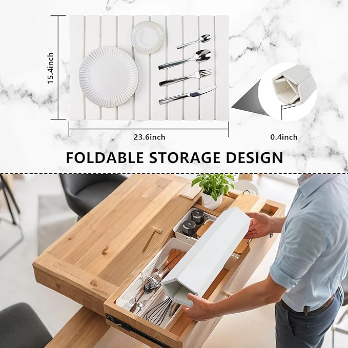 Large Stone Drying Mat for Kitchen Counter Diatomaceous Earth Collapsible 24”（L）*16”（W）Super Heat Resistant Mats Quick Absorbent Dish Drying Rack（Dark Gray）