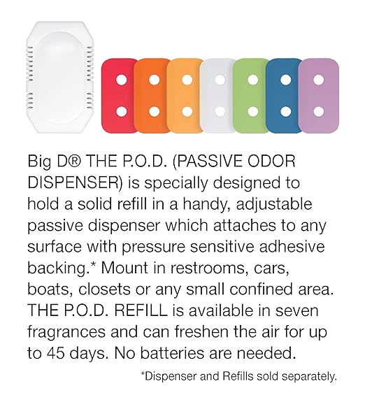 Big D 181 The P.O.D. Passive Odor Dispenser Refill Melon Mist Fragrance White (Pack of 24) - Lasts up to 45 Days - Air freshener Ideal for restrooms Cars Boats Closets Small confined Areas