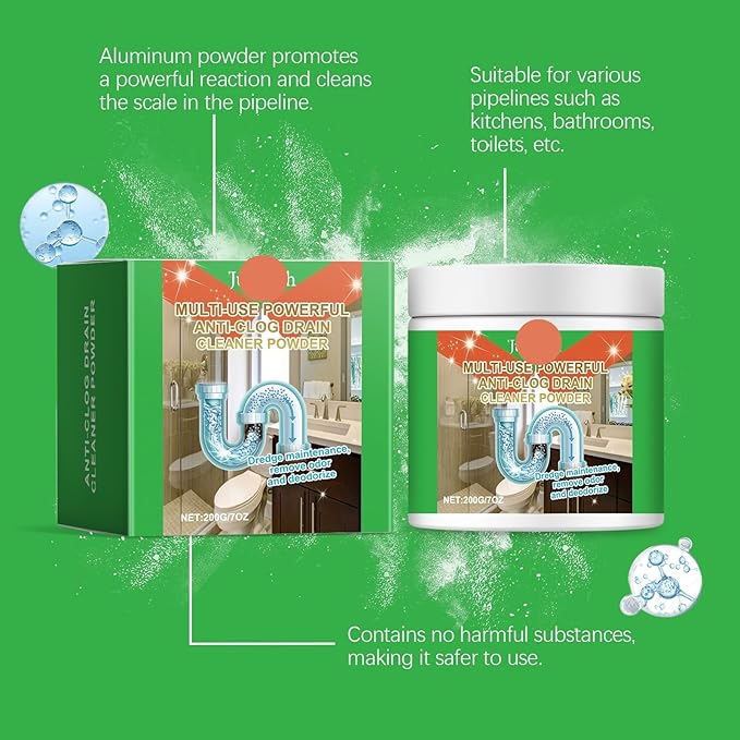 Pipe Unclogging Cleaning Powder - Dissolve Hair Grease &amp Food Residue Clogs Deep Clean Drains &amp Eliminate Odors(2PCS)
