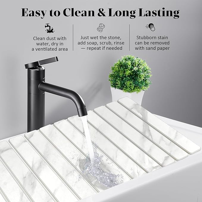 Large Stone Dish Drying Mats for Kitchen Counter 28(L)×16(W) Marble-Pattern Collapsible Quick Drying Dish Mats Ultra Absorbent Diatomaceous Earth Mats for Dishes  Match Any Countertop