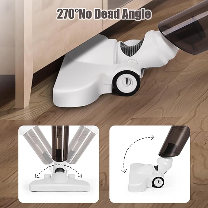 Tnfeeon Vacuum Cleaner 20000PA Powerful Suction Rechargeable Stick Vacuum Cleaner 2 in 1 Portable Low Noise Large Capacity Handhold Car for Home Office Car (Silver)
