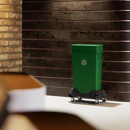 23 Gallon Green Rectangular Slim Trash Can with Drop Shot Lid and Dolly | Great for Home Commercial or Restaurant Use.