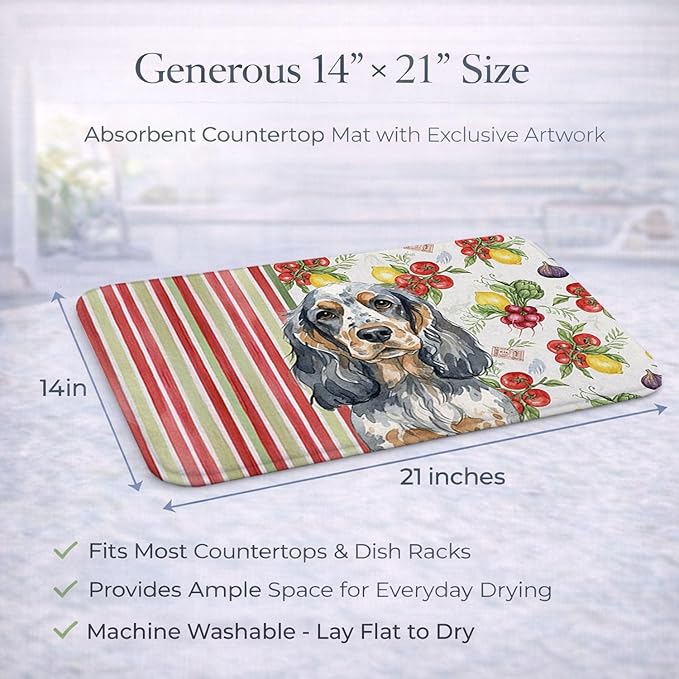 Caroline's Treasures Blue Roan &amp Tan English Cocker Spaniel Vegetables Dish Drying Mat Absorbent Dish Drying Mat Pad for Kitchen Counter Dish Drainer Mat for Countertop 14 x 21 Multicolor