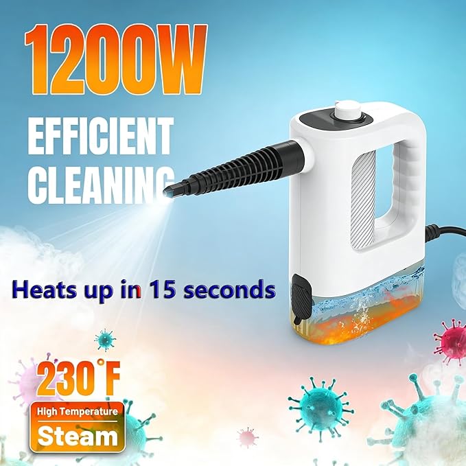 Handheld Steam Cleaner 15s Instant Heat 400ML Tank Portable Steamer for Grout Floor Couch Furniture Kitchen Lockable Refill Anytime