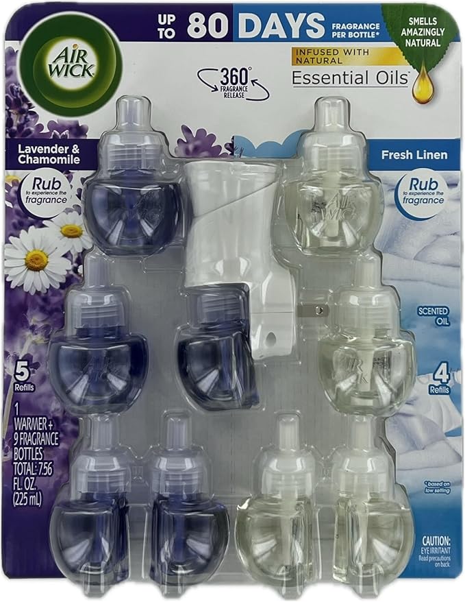 Airwick Essential Oils Air Freshener 1 Unit with 9 Refills (Lavender &amp Linen)