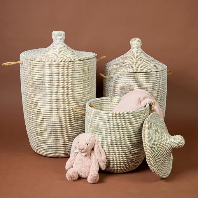 Basket Set for Laundry Toys and Blankets White Set of 3pcs