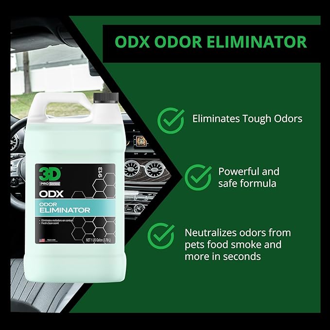 3D ODX - Automotive Odor Eliminator - Deodorizes Pet Food Smoke &amp Other Linger Odors - Fresh Clean Scent - Great for Car Home Office Use