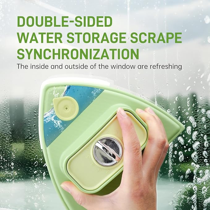 Double-Sided Magnetic Window Cleaner - Adjustable Magnetic Double Window Wiper Fits 3-30 mm Glass Thickness 2.5m Safety Rope for High-Rise &amp Auto Glass Safe Anti-Pinch Wiper(Green)