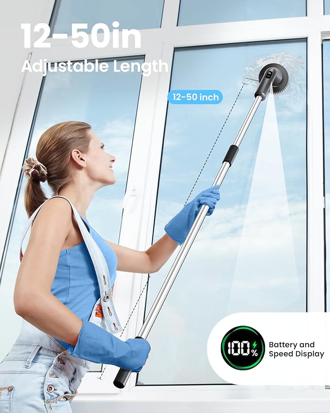 Leebein Electric Spin Scrubber 2026 Upgraded Cordless Cleaning Brush Bathroom Scrubber IPX7 Waterproof Electric Scrubber with 7 Brush Heads Extendable Long Handle Power Scrubber for Bathtub Floor