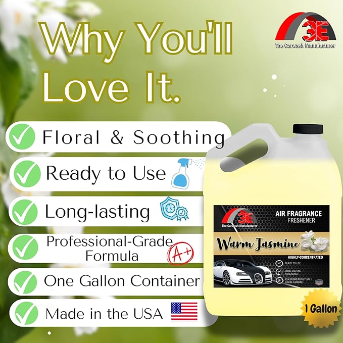 Car Air Freshener Concentrate 128 fl oz Professional Automotive Interior Fragrance Ready to Use Liquid Multiple Scents (Jasmine)