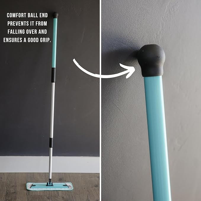 Don Aslett's 12 Mop with 2 Reusable Microfiber Pads (Aqua) Bathroom or Kitchen | 360° Rotating Head | Machine Washable | Extending Pole
