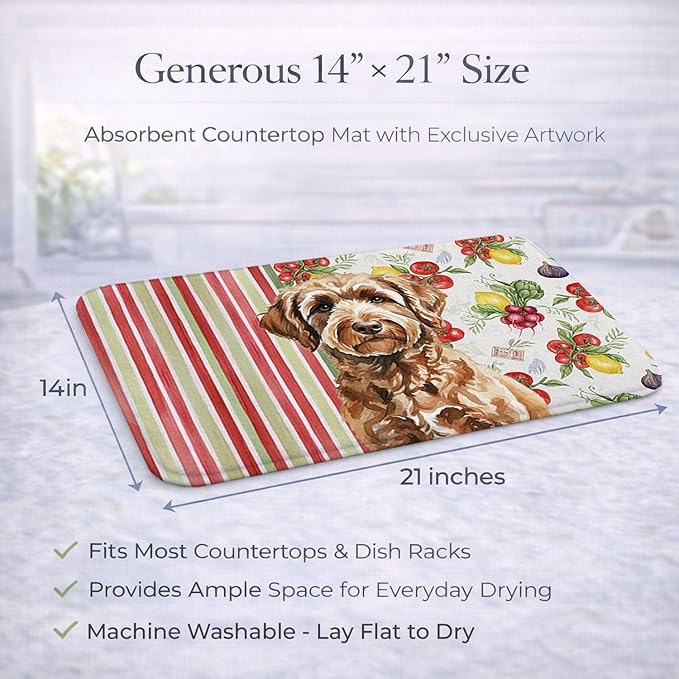 Caroline's Treasures Chocolate Labradoodle Vegetables Dish Drying Mat Absorbent Dish Drying Mat Pad for Kitchen Counter Dish Drainer Mat for Countertop 14 x 21 Multicolor