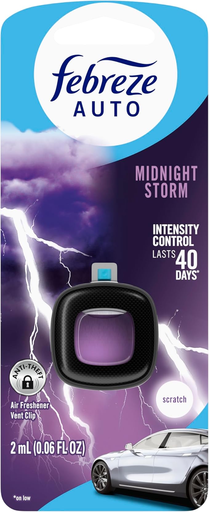 Febreze AUTO Air Freshener Odor-Fighting Automotive Vent Clip Midnight Storm Scent 8 Count