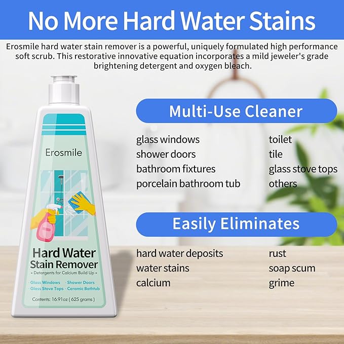 Hard Water Stain Remover Shower Glass &amp Shower Door Cleaner Removes Calcium Build Up for Toilet Bowl &amp All Household Cleaner -16.91oz