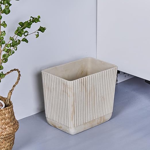 Ribbed Natural Travertine Striped Textures Small Bathroom Trash Can 2.5 Gallon(9 Liter) Resin Heavy Sturdy Kitchen Garbage CanLiving Room Bedroom Trash Can Decorative Wastebasket for Home Office