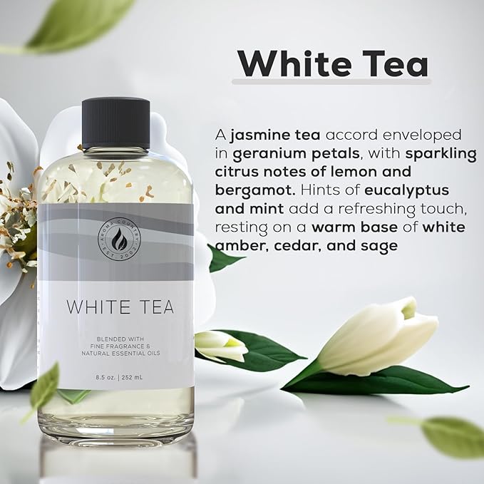 Aroma Country White Tea Diffuser Oil - Luxury Essential Oils for Diffuser Refill &amp Air Freshener Room Spray Long-Lasting Natural Home Fragrance and Hotel Scent for Diffusers &amp Machines (8.5