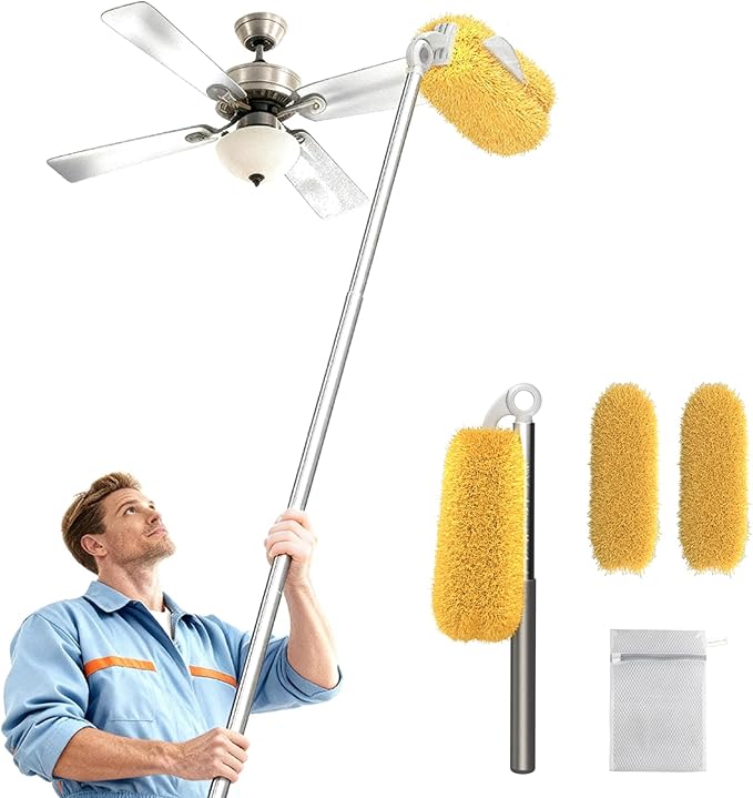 Long Handle Dusters for Cleaning with 2 Replacement Heads Washable Cleaning Duster Kit with Laundry Mesh Bag Cobweb Duster Extendable Dusting Tool for Home and Office