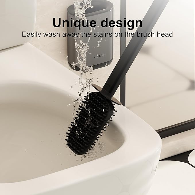 Toilet Brush and Holder Set - Wall Mounted Bathroom Scrub Brush Toilet Bowl Brush and Plunger Set for Bathroom Cleaner (Grey)