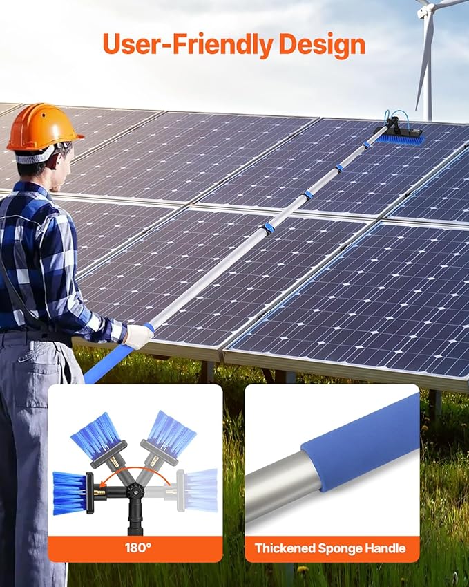 VEVOR Water Fed Pole Kit 30FT Solar Panel Cleaning Pole with Extendable Handle 180° Rotatable Brush Head &amp 65.6FT Hose Household &amp Outdoor Window Cleaner Tool for Caravan Solar Panel Deck