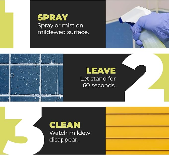 GONE Instant Mold &amp Mildew Remover - 12.5% Bleach Industrial-Strength Cleaner Stain Removal on Shower Siding Bathroom Tile Grout Trim Boats and Outdoor Furniture 1-Quart Spray Bottle