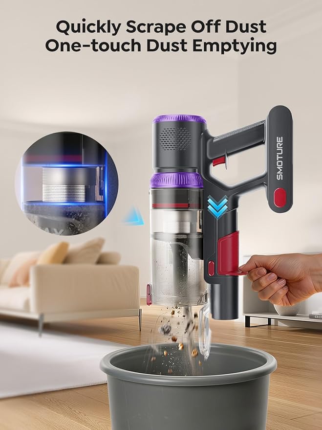 SMOTURE Cordless Vacuum Cleaner 650W 55KPA 70 Mins Vacuum Cleaners for Home Pet Brush &amp Sofa Brush 3.3Ft Hose Wall-Mount Charging Stick Vacuum for Pet Hair/Sofa/Carpet/Hard Floor