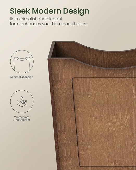 Bamboo Trash Can 4.5 Gallon Curved Design Multi-Use Bin for Bedroom Office Bathroom Kitchen Wastebasket for Paper &amp Towel Storage Natural Brown MCW30MA