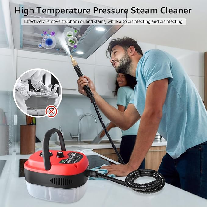 2500W Handheld Steam Cleaner Portable High Temp Steamer Cleaning Machine with 3 Brush Heads Steamer for Cleaning Grout Tile Car Living (White 220v)