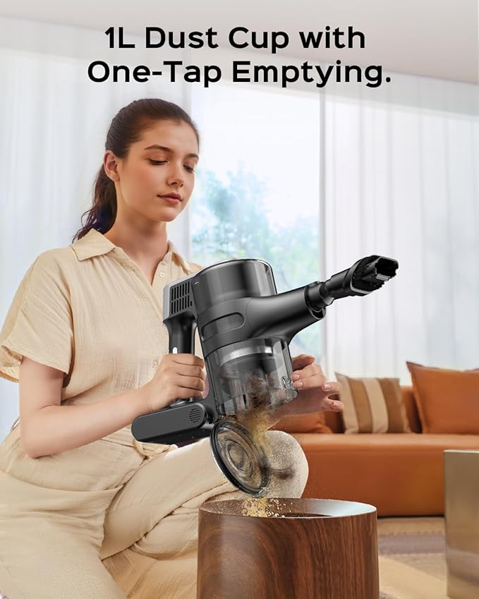 Cordless Stick Vacuum Cleaner – 3-in-1 Brush Roll for Hard Floors and Carpets 55 Min Runtime Rechargeable Lightweight Vacuum with Green LED Headlight for Pet Hair and Dust Cleaning