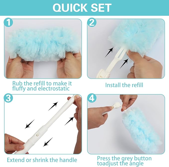 360° Duster Refills Kit for Swiffer Duster 25 Pack &amp 1 Handle Multi-Surface Dusters with 4X Microfibers. Efficient Duster Kit for Cleaning Pet Hair Home Office Blinds Furniture and More