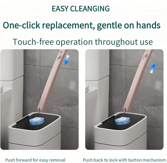 Disposable Toilet Brush Toilet Bowl CleanerToilet Cleaning SuppliesToilet Bowl BrushToilet Cleaner BrushToilet Brush with Holder48 Refills for Cleaning and Hygienic Bathroom Maintenance (Pink)