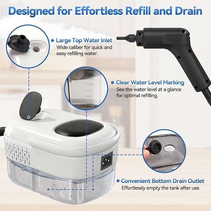 Steam Cleaner2500W High-Pressure Steamer for Cleaning 15s Fast Heat-Up&amp1.4L Large Tank3-Level Adjustable Handle with 14 AccessoriesPortable Steam Cleaner for HomeCarFurnitureBathroom