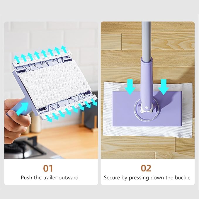Small Floor Mop Sweeper Flat with HandsFree Cloth Changing and 360°Swivel Head for Bathroom Tight Space