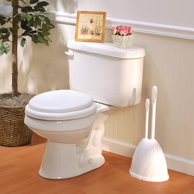 PlumbCraft Heavy-Duty Plunger Toilet Brush and Caddy 7506400 Versatile Bathroom Accessory Set and Apartment Must-Have Toilet Plunger and Brush Set with Durable Hiding Caddy for Sanitary Storage