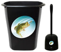 2-pc Set! Black 3 Gallon Trash Can and a Toilet Cleaner Brush Featuring a Choice of Your Novelty Theme Logo! (Bass)