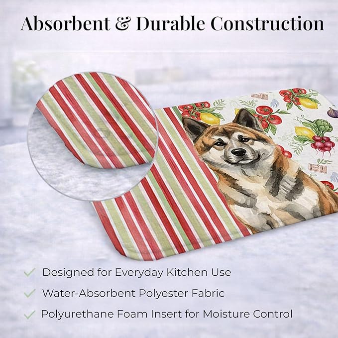 Caroline's Treasures Brindle Akita Vegetables Dish Drying Mat Absorbent Dish Drying Mat Pad for Kitchen Counter Dish Drainer Mat for Countertop 14 x 21 Multicolor