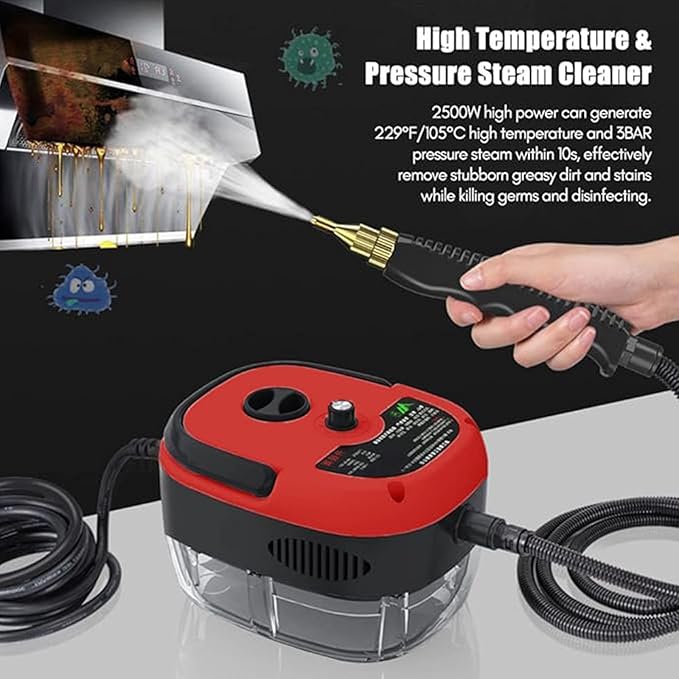Steam Cleaner2500W Handheld Pressurized Steam Cleaner with 3 Brush Heads Portable for Home Car Furniture Kitchen Bathroom and Wall