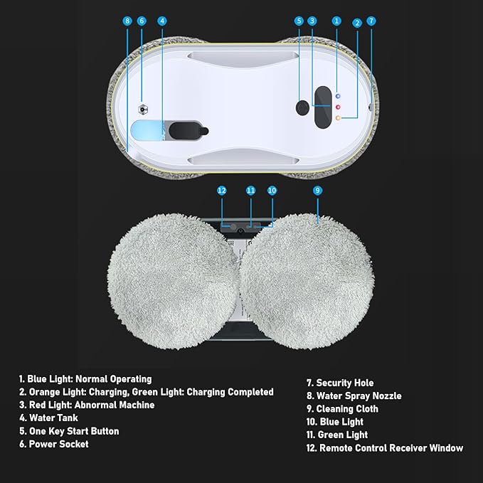 Robotic Window Cleaner Smart Glass Cleaning Robotic Full Automatic Multifunctional Water Spray Window Cleaning Robot for Tiles Class Door (US Plug)