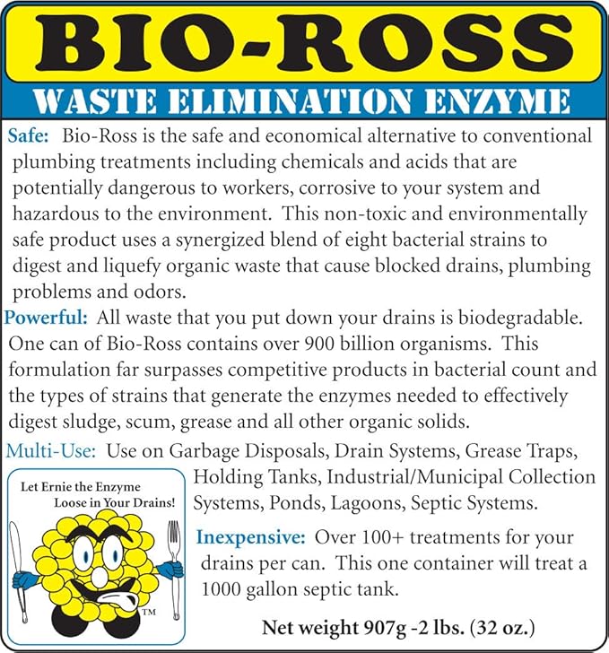 Bio-Ross Drain &amp Septic Drain Cleaner By Bio Ross Elimination Enzyme Drain Cleaner One 2 lbs Containers