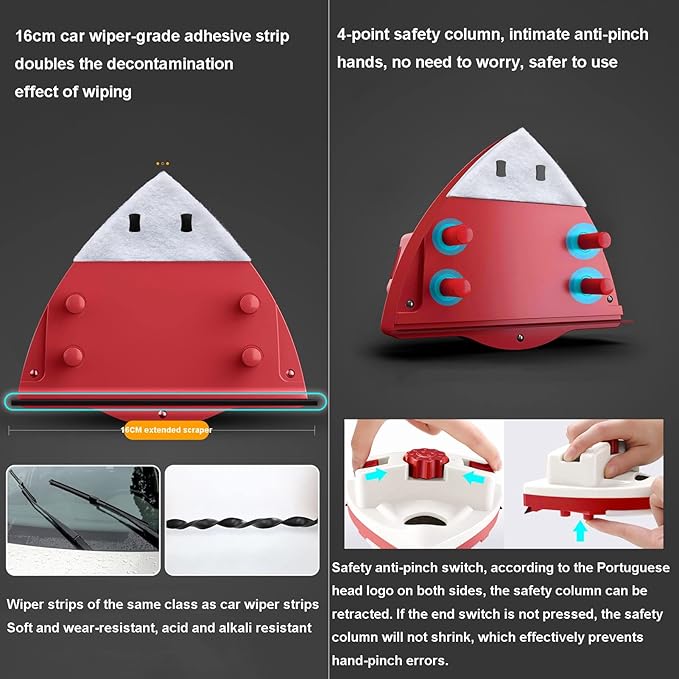 Magnetic Window Cleaner Double-Sided Magnetic Window Cleaner Glass Cleaning Brush Glass Wiper Household Cleaning Tools with Anti-Falling Rope for High-Rise Double Glazed Window