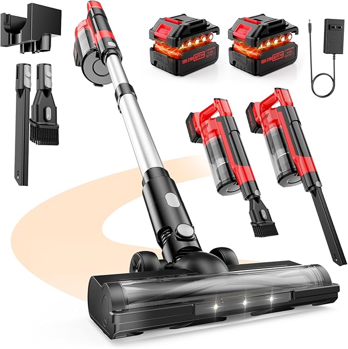 60KPa Cordless Vacuum Cleaner for Home 700W Pet Vacuum 70-Min Runtime Lightweight Rechargeable 8000mAh Dual Batteries 2L Dust Cup LED Display Anti-Tangle for Pet Hair Carpet &amp Hardwood Flo