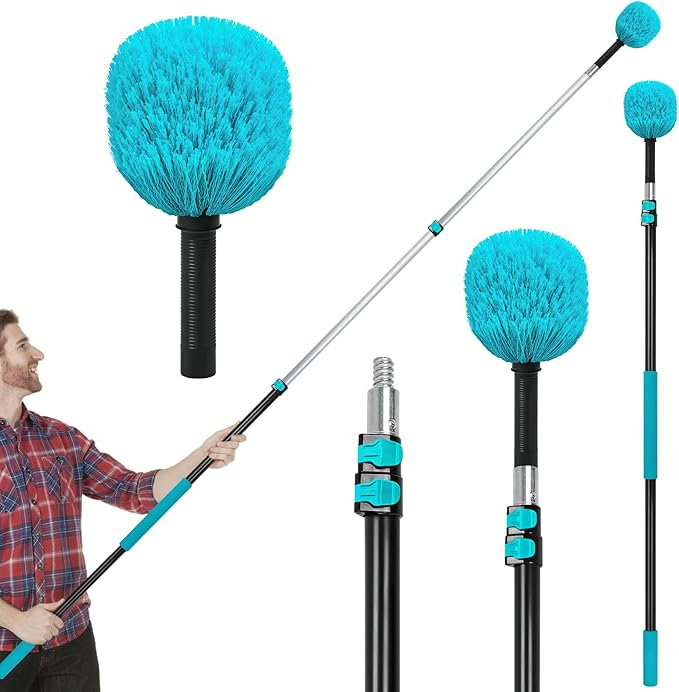 Mavriz 5-12 FT Spider Web Brush with Pole Cobweb Duster with Extension Pole for Outdoor &amp Indoor Cleaning Telescopic Long Duster for High Ceilings 20 Ft Reach
