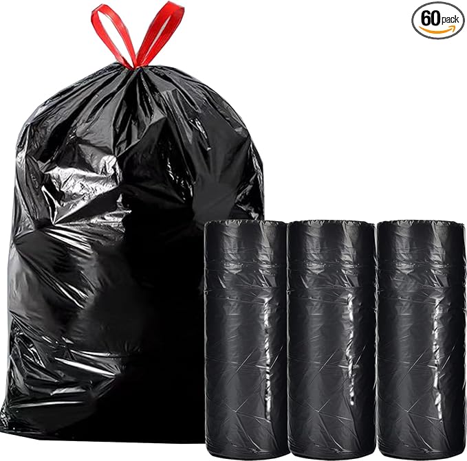 Large Black Trash Bags 20-21 Gallon Drawstring Garbage BagsMeasuring 28x 33.8 inchesHeavy Duty Plastic Garbage Bags for Household Kitchen Office Restaurant Thickened Stretchy