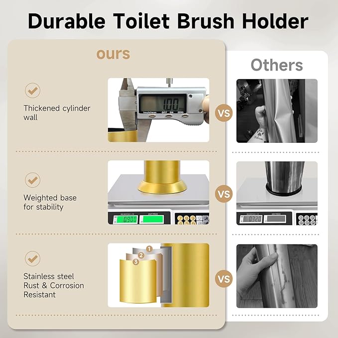 Brass Toilet Brush and HolderExtra Long Handled Gold Toilet Brush for BathroomStainless Steel Heavy Duty Toilet Bowl BrushDeep Cleaning Modern Toilet Cleaner Brush -Space Saving Covered Brush