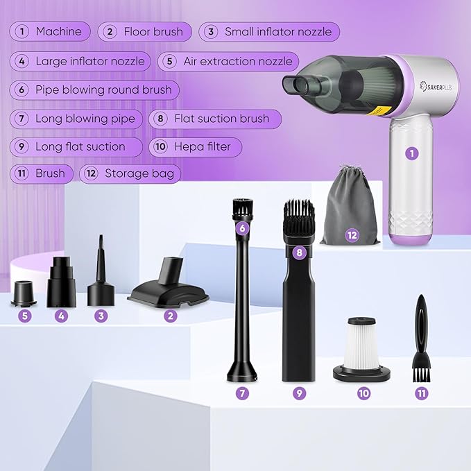 Mini Vacuum Cleaner 3 in 1 Cordless Handheld Vacuum Cleaners 18000Pa High Power Car Vacuum Cleaner with Brushless MotorAdjustable Car Vaccum Portable for CarsDesktop (Sliver and Purple)